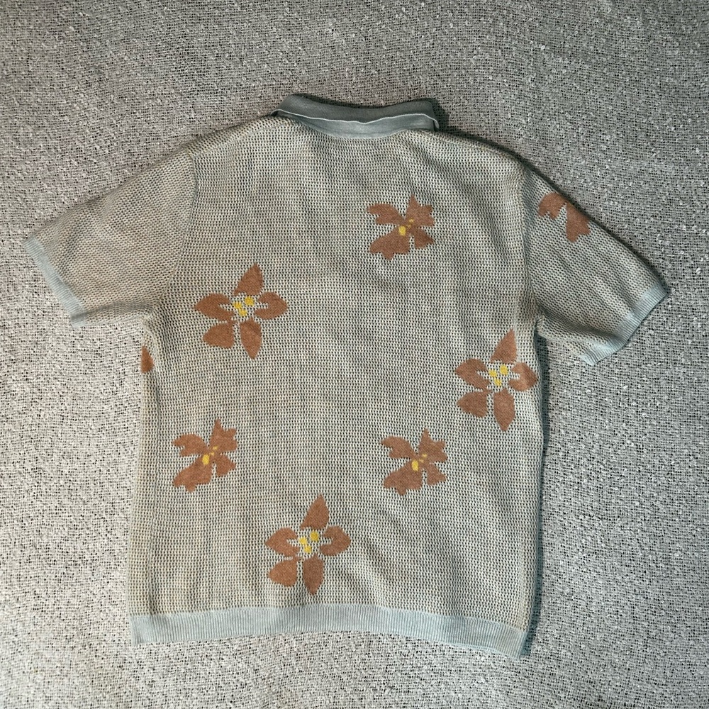 Marine Layer Cream Short-Sleeve Knit Button-Down with Peach Floral - Picture 5 of 7